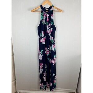 Le Kate Halter Maxi Dress Navy Pink Green Floral Wedding Graduation Guest Small